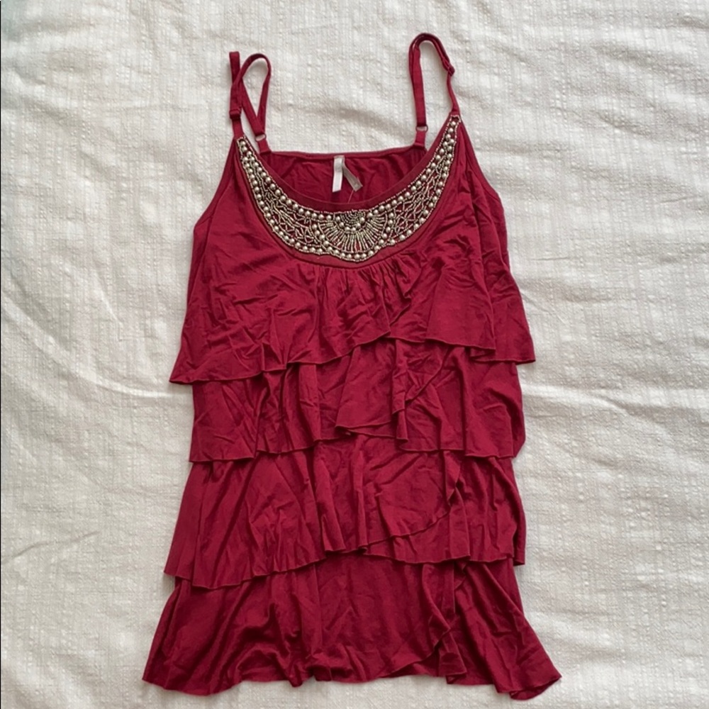 NWT Cranberry Layered Beaded Tank Top
